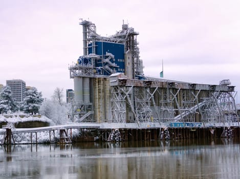 Factory covered in snow in Portland, Oregon
