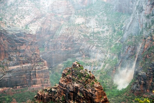Waterfall in Zion Canyon after a huge rainstorm