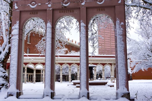 Ankeny Square in Portland, Oregon after a huge snowstorm
