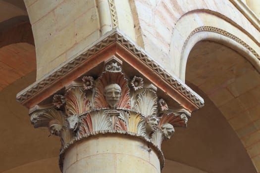 Column capital in the nave, built 11th century - Saint-Julien cathedral, Le Mans, France