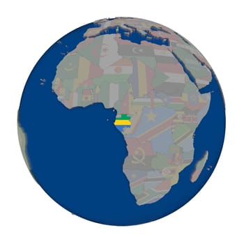 Gabon with embedded national flag on political globe. 3D illustration isolated on white background.