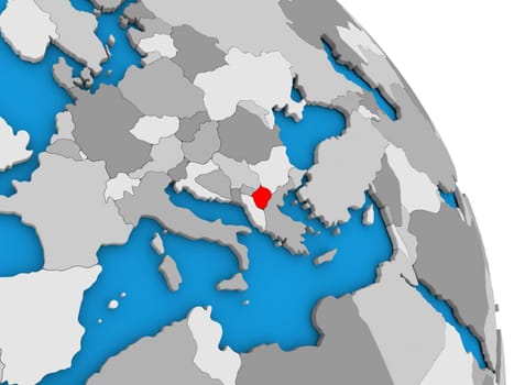 Macedonia highlighted in red on simple globe with visible country borders. 3D illustration