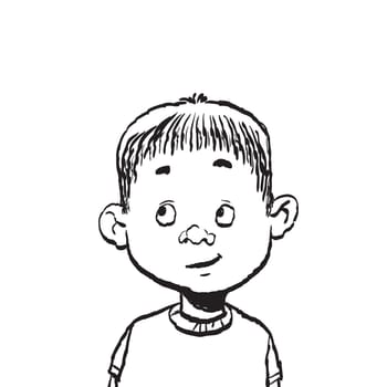 Portrait of a boy isolate illustration. Cartoon color illustration isolate. Black and white outline
