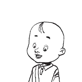 Portrait of a bald boy isolate illustration. Cartoon illustration isolate. Black and white outline