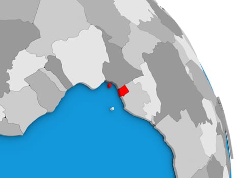 Equatorial Guinea highlighted in red on simple globe with visible country borders. 3D illustration