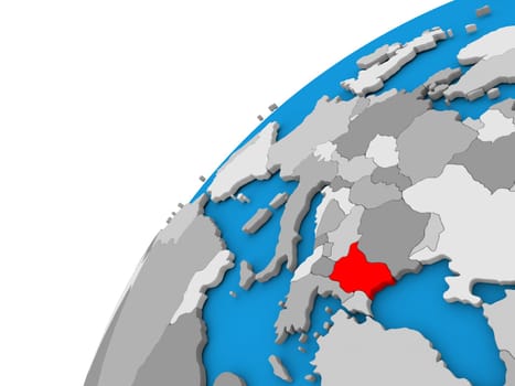 Bulgaria highlighted in red on globe with visible country borders. 3D illustration