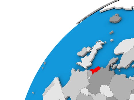 Netherlands highlighted in red on globe with visible country borders. 3D illustration