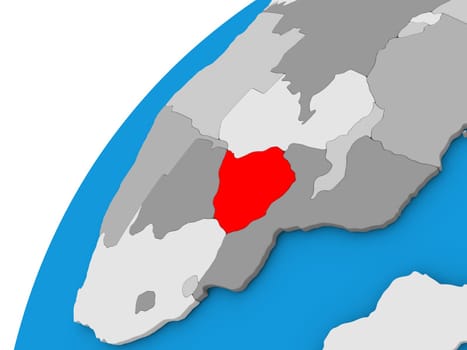 Zimbabwe highlighted in red on globe with visible country borders. 3D illustration