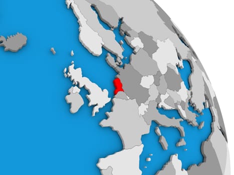 Netherlands highlighted in red on simple globe with visible country borders. 3D illustration