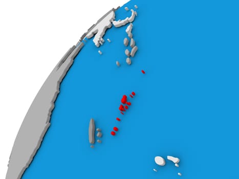 Vanuatu highlighted in red on globe with visible country borders. 3D illustration