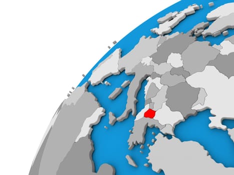 Macedonia highlighted in red on globe with visible country borders. 3D illustration