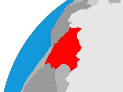 Bolivia highlighted in red on globe with visible country borders. 3D illustration