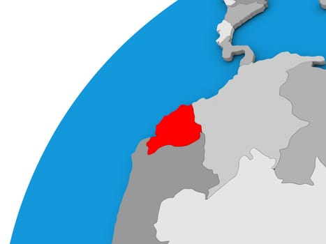 Ecuador highlighted in red on globe with visible country borders. 3D illustration