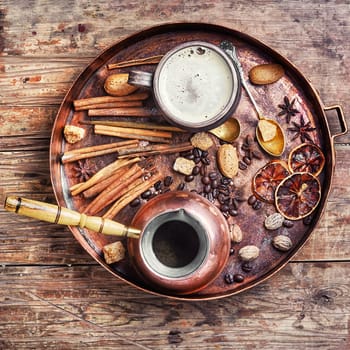 huge range of coffee and some herbs and spices with place for text