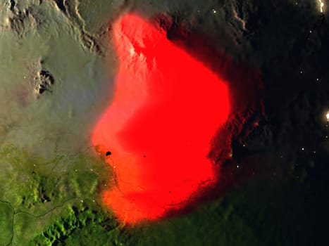 Chad in red at night as seen from Earth's orbit in space. 3D illustration with highly detailed realistic planet surface. Elements of this image furnished by NASA.