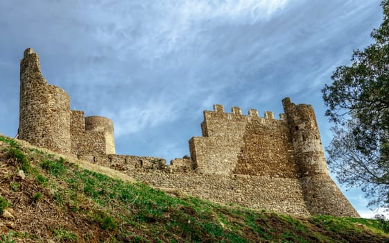 Old walls of medieval Montsoriu Castle. in the Montseny Natural Park, Catalonia, Spain