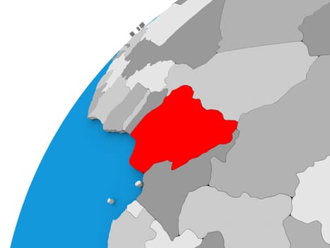 Nigeria highlighted in red on globe with visible country borders. 3D illustration