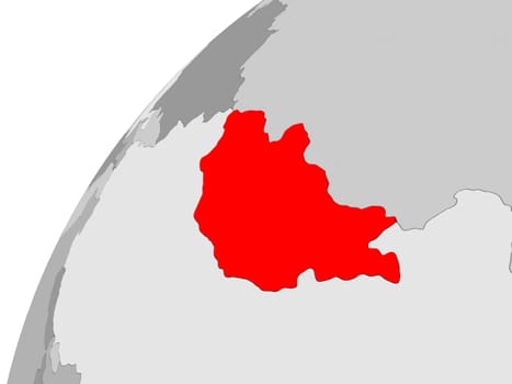 Mongolia highlighted in red on globe with visible country borders. 3D illustration