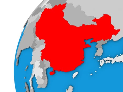 China highlighted in red on globe with visible country borders. 3D illustration