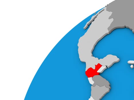 Guatemala highlighted in red on globe with visible country borders. 3D illustration
