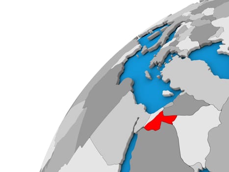 Jordan highlighted in red on globe with visible country borders. 3D illustration