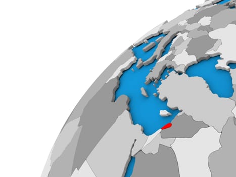 Lebanon highlighted in red on globe with visible country borders. 3D illustration