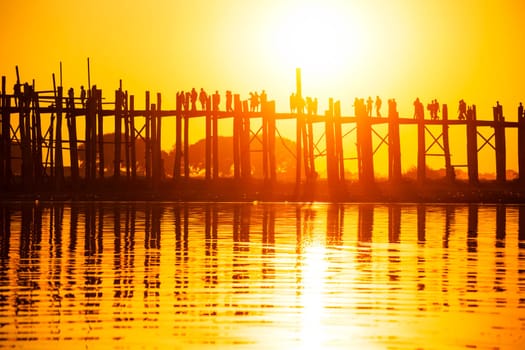 U bein bridge at sunset, Myanmar landmark in mandalay