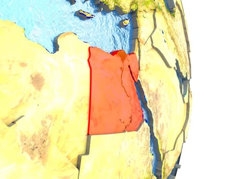 Egypt in red with surrounding region. 3D illustration with highly detailed realistic planet surface. Elements of this image furnished by NASA.