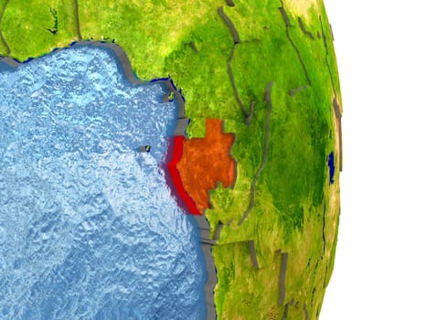 Gabon in red with surrounding region. 3D illustration with highly detailed realistic planet surface. Elements of this image furnished by NASA.