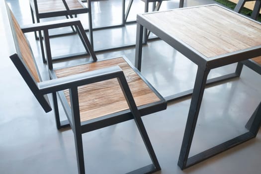 Coffee shop furniture in industrial style, stock photo