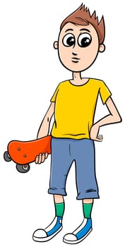Cartoon Illustration of Teen Boy with Skateboard