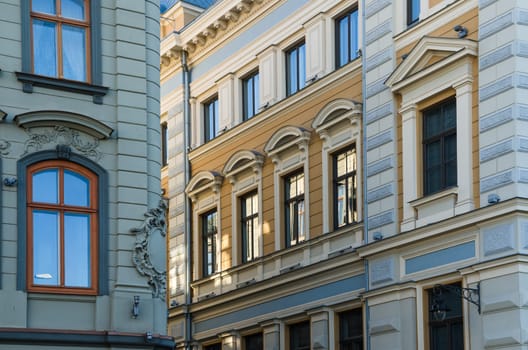 The facade of the old building in Riga