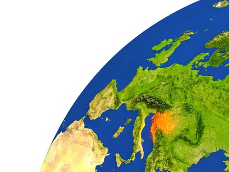 Croatia highlighted in red as seen from Earth's orbit in space. 3D illustration with highly detailed realistic planet surface. Elements of this image furnished by NASA.