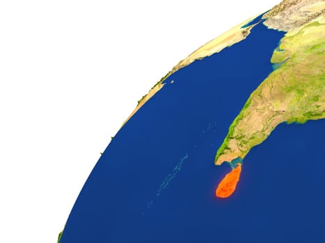 Sri Lanka highlighted in red as seen from Earth's orbit in space. 3D illustration with highly detailed realistic planet surface. Elements of this image furnished by NASA.