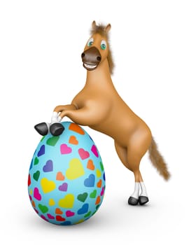 Funny Horse and Easter egg. 3d rendering.