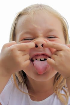 Portrait of girl with smile and makes faces