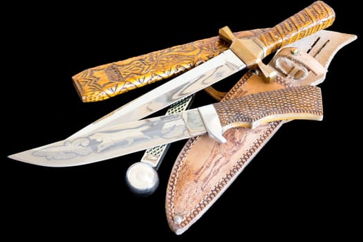 Photo of cold weapon on black background