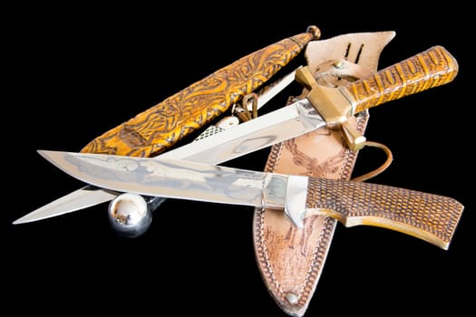 Photo of cold weapon on black background