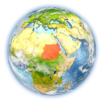 Sudan highlighted in red on planet Earth. 3D illustration isolated on white background. Elements of this image furnished by NASA.