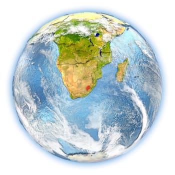 Lesotho highlighted in red on planet Earth. 3D illustration isolated on white background. Elements of this image furnished by NASA.