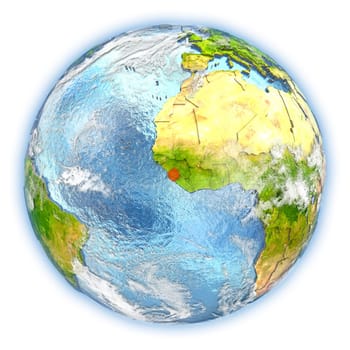Sierra Leone highlighted in red on planet Earth. 3D illustration isolated on white background. Elements of this image furnished by NASA.