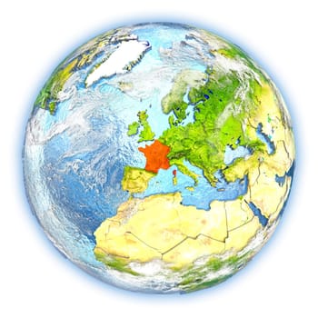 France highlighted in red on planet Earth. 3D illustration isolated on white background. Elements of this image furnished by NASA.