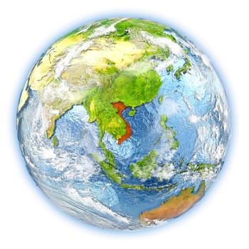 Vietnam highlighted in red on planet Earth. 3D illustration isolated on white background. Elements of this image furnished by NASA.