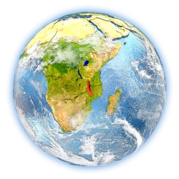 Malawi highlighted in red on planet Earth. 3D illustration isolated on white background. Elements of this image furnished by NASA.