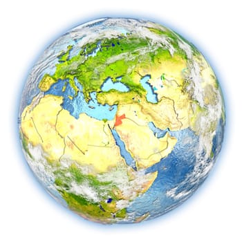 Jordan highlighted in red on planet Earth. 3D illustration isolated on white background. Elements of this image furnished by NASA.