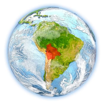 Bolivia highlighted in red on planet Earth. 3D illustration isolated on white background. Elements of this image furnished by NASA.