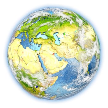 Kuwait highlighted in red on planet Earth. 3D illustration isolated on white background. Elements of this image furnished by NASA.