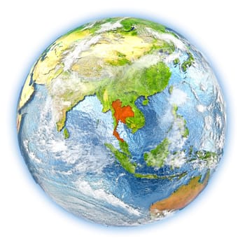 Thailand highlighted in red on planet Earth. 3D illustration isolated on white background. Elements of this image furnished by NASA.