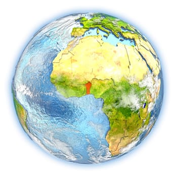 Benin highlighted in red on planet Earth. 3D illustration isolated on white background. Elements of this image furnished by NASA.