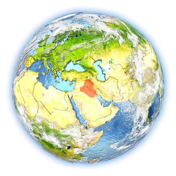 Iraq highlighted in red on planet Earth. 3D illustration isolated on white background. Elements of this image furnished by NASA.